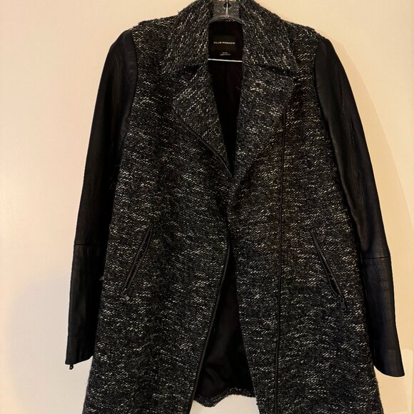 Club Monaco Women's Wool Winter Jacket Sleeves are 100% Lamb Leather - Picture 1 of 3